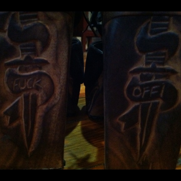 Vintage Leather & Carved Wood Platform Heels - Picture 2 of 4