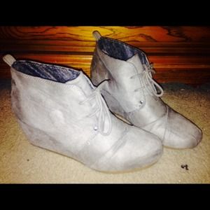 Gray suede wedges