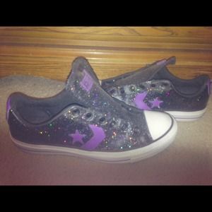 Black, sparkley and purple converse one stars