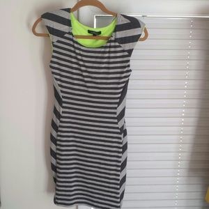 NEW Bebe Addiction Grey Striped Cap Sleeve Dress S