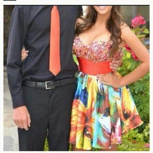 Floral sequence short prom dress