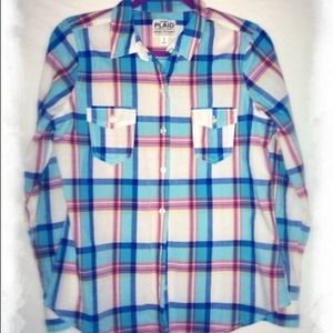 Plaid button up Top