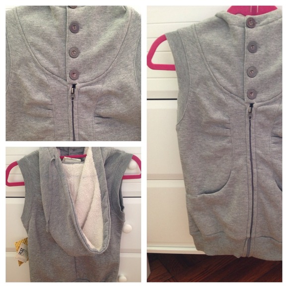 Grey Button Up Vest with Hood NWT