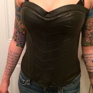 Charlotte Russe Black Leather Corset Bustier Sz M