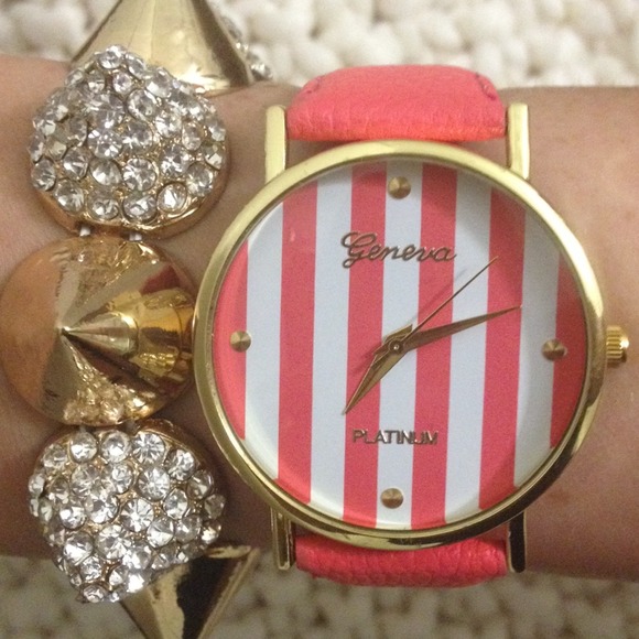 The "Marie" Striped Watch in Coral