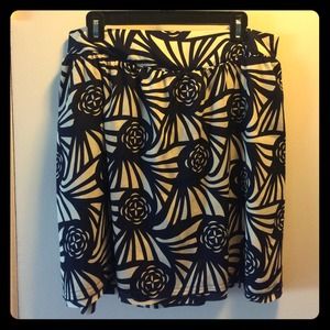 Anthropologie blue and white floral silk Skirt L