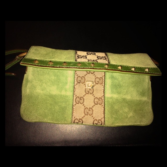 Suede Pochette Green Clutch