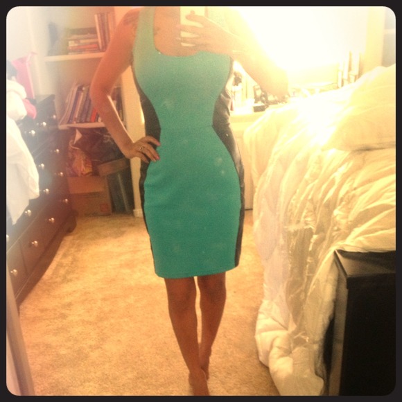Faux leather teal dress