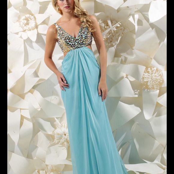 Aqua haltered prom dress