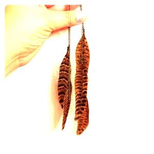 Brown and black feather earrings