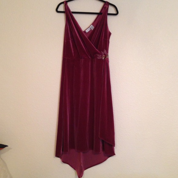 Newport News Purple Velvet Faux Wrap Sequin Dress