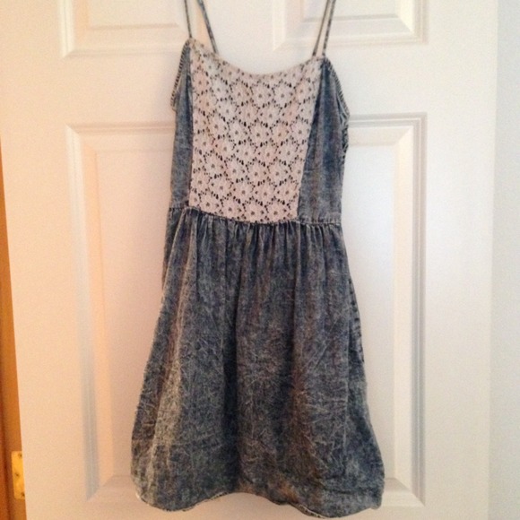 Daisy lace and acid washed denim dress