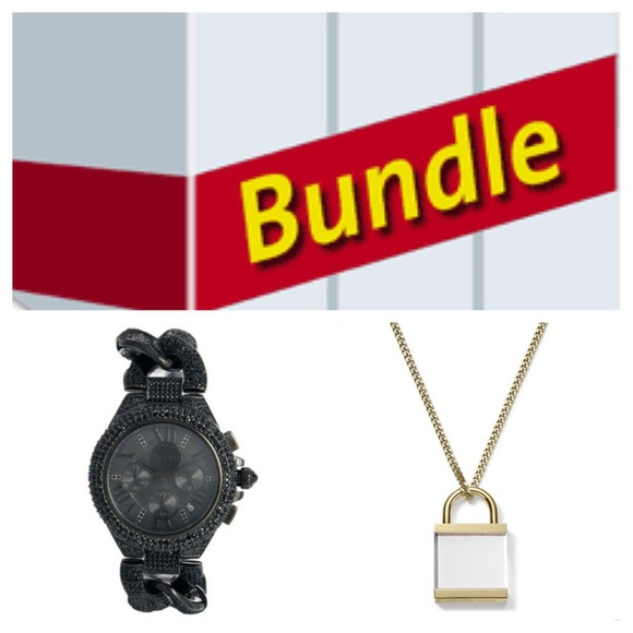 BUNDLE MK Black Pavé GLITZ & Gold Padlock Necklace