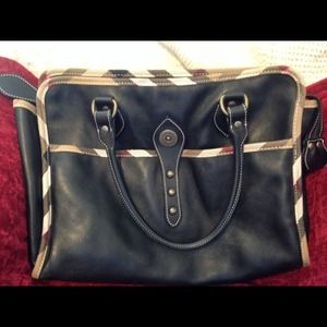 Burberry black tote with Burberry print lined trim