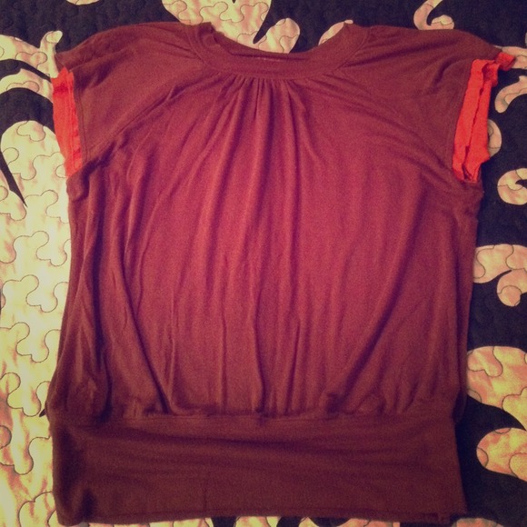 Brown bcbg top with orange trim