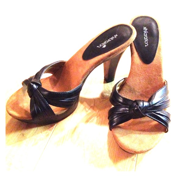 Black Leather Heeled Sandals