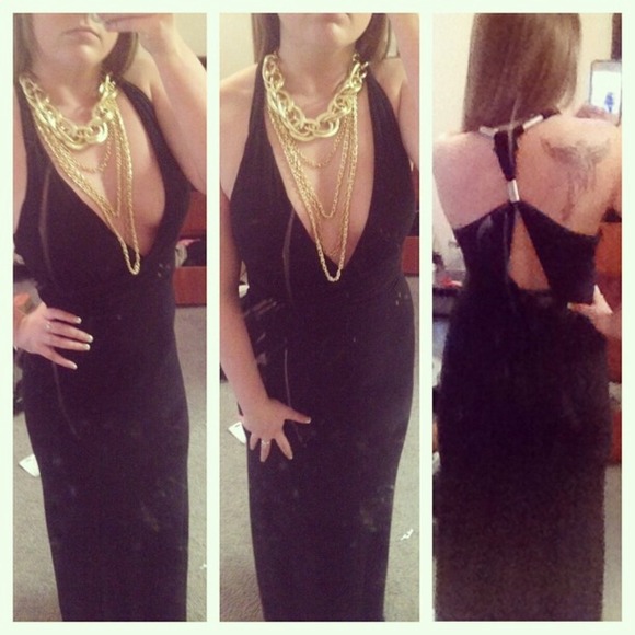 Black deep V maxi dress