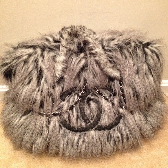 CHANEL Handbags - Authentic Chanel Faux Fur Large Tote Bag