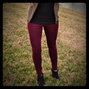 Burgundy wide waistband leggings