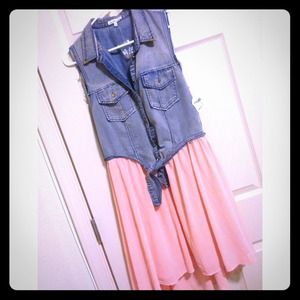 sleeveless denim crop top dress