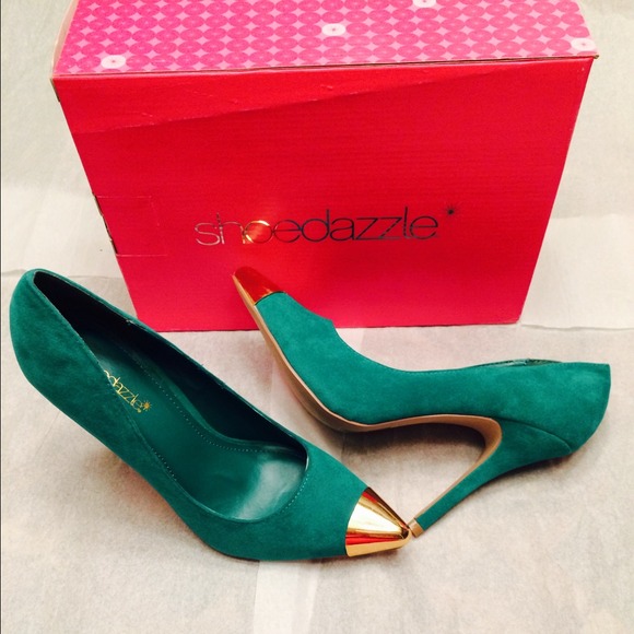 Shoedazzle Shoes - Ann Green suede gold cap toe heels by shoedazzle