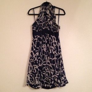Reserved: BCBG Navy Blue & Gray Silk Halter Dress