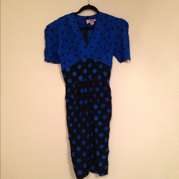 Vintage Irresistible Black & Blue Polka Dot Dress