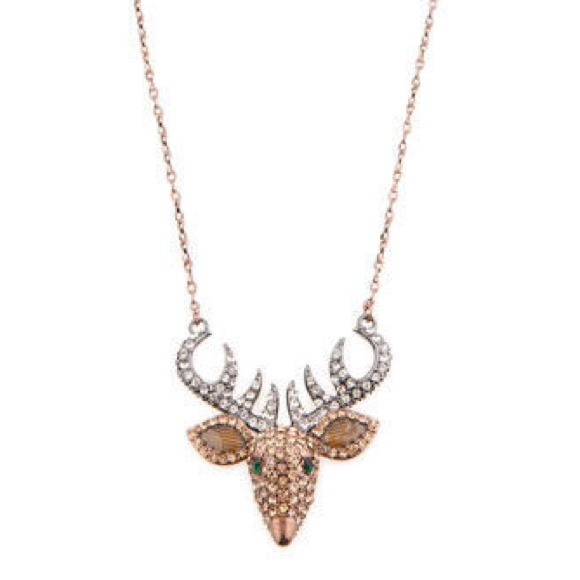 Betsey Johnson Bejeweled Deer Head Necklace