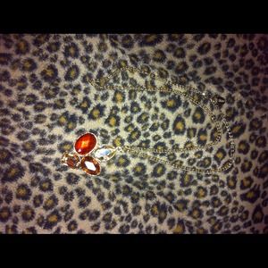 Brown and gold rhinestone pendant necklace