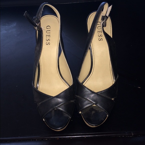 Black sling/peep toe heels  guess