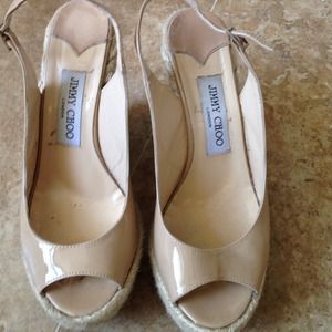 Jimmy Choo patent polar espadrille sling back nude