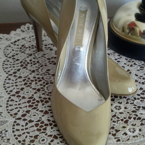 Nine West neutral heels, stacked heel.