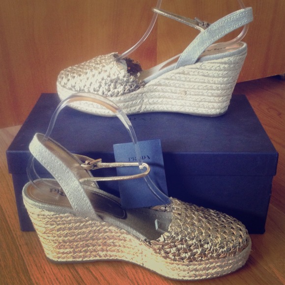 Prada Shoes - Prada Metallic Espadrille Wedges  WORN ONCE
