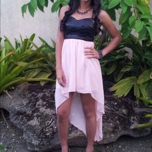 Black top Pink bottom High-low dress