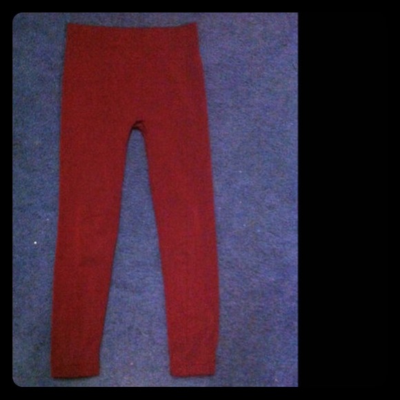 Maroon Fleece Lined Leggings - Picture 1 of 4