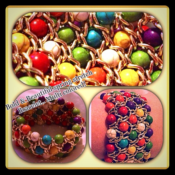Nice heavy stretchy spring multi color bracelet