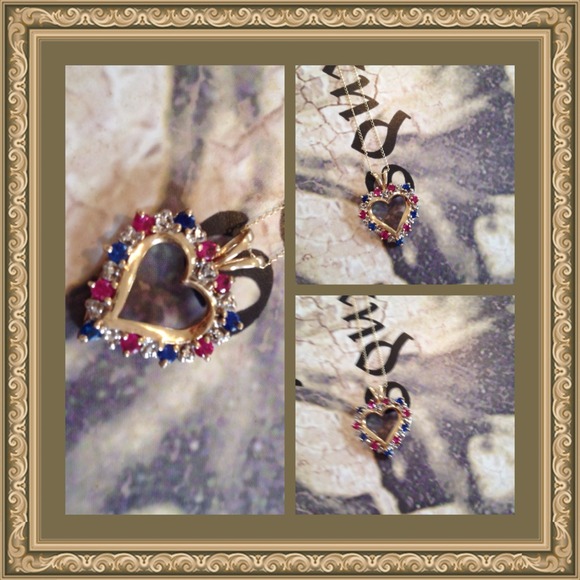 ⚜️10k Solid Gold⚜️ Multi-precious Gems💎Heart ❤️pendant necklace~ Stunning! - Picture 2 of 4