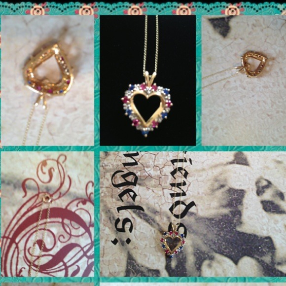 ⚜️10k Solid Gold⚜️ Multi-precious Gems💎Heart ❤️pendant necklace~ Stunning! - Picture 3 of 4