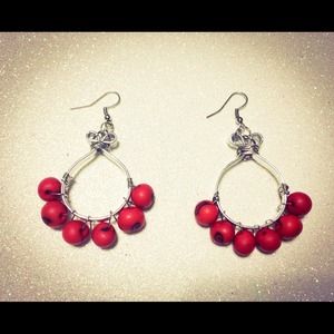 Red Bean and Silver Earring