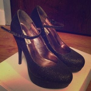 Black glitter heels