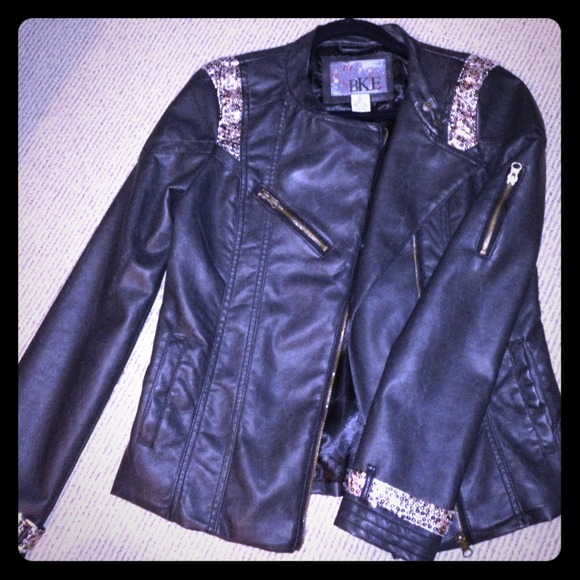 Faux leather sequined biker jacket from Buckle.