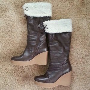 Brown wedge boots