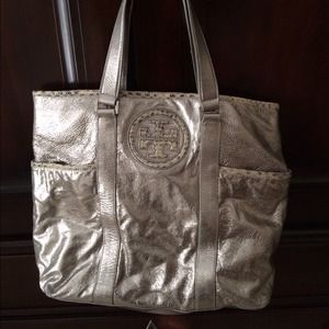 Tory burch silver metallic tote