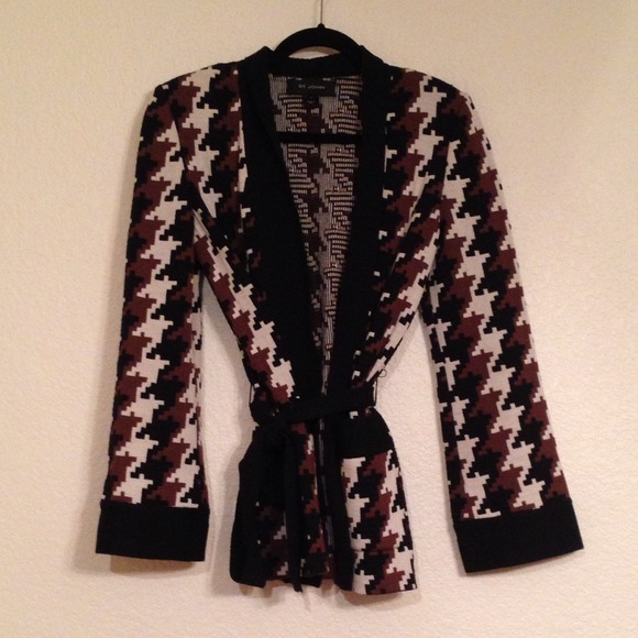 St. John Brown Houndstooth Print Cardigan