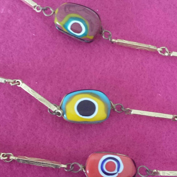 Art deco era  mille fiore evil eye glass necklace - Picture 2 of 3