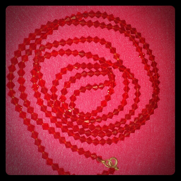 Vintage 52 in cherry red crystals flapper necklace - Picture 1 of 3