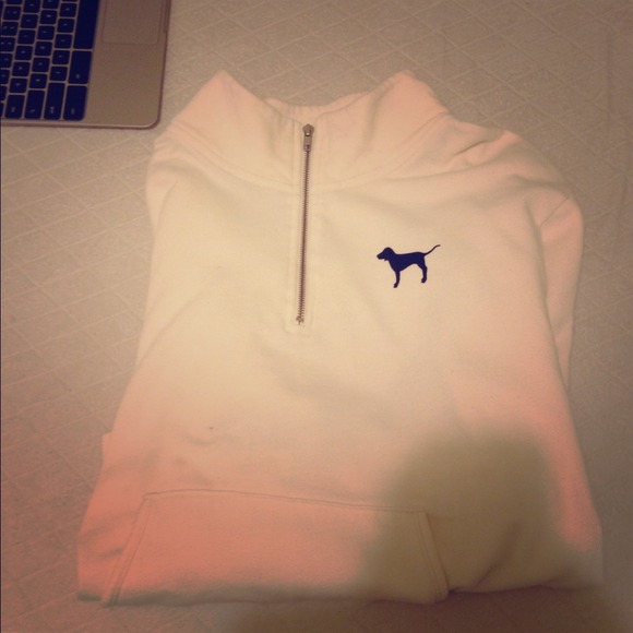 VS pink half zip leopard print back lettering