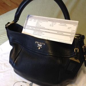 Authentic Black Leather Prada Hobo Bag