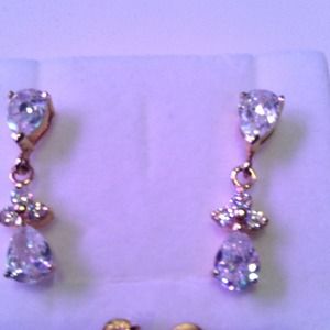 925 Rhodium Silver Earrings Rose GP Faceted Z