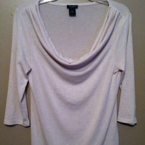 Oatmeal 3/4 sleeve sweater with cowl front .
